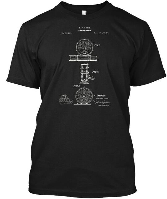 Fly Fishing Reel Fisherman Lake Patent T-Shirt